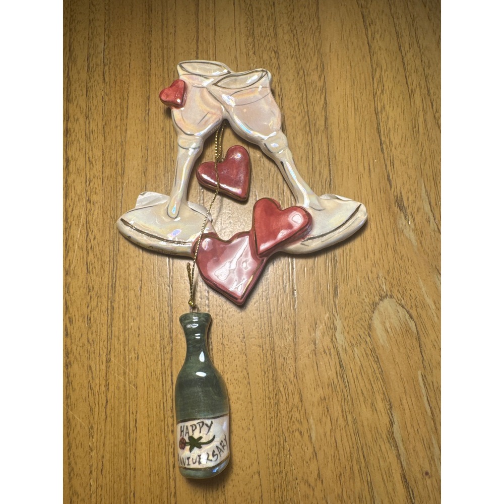 Blue Sky Heather Goldminc Happy Anniversary Ceramic Wall Hanging Flutes Hearts